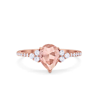 Teardrop Pear Wedding Ring Rose Tone, Simulated Morganite CZ 925 Sterling Silver